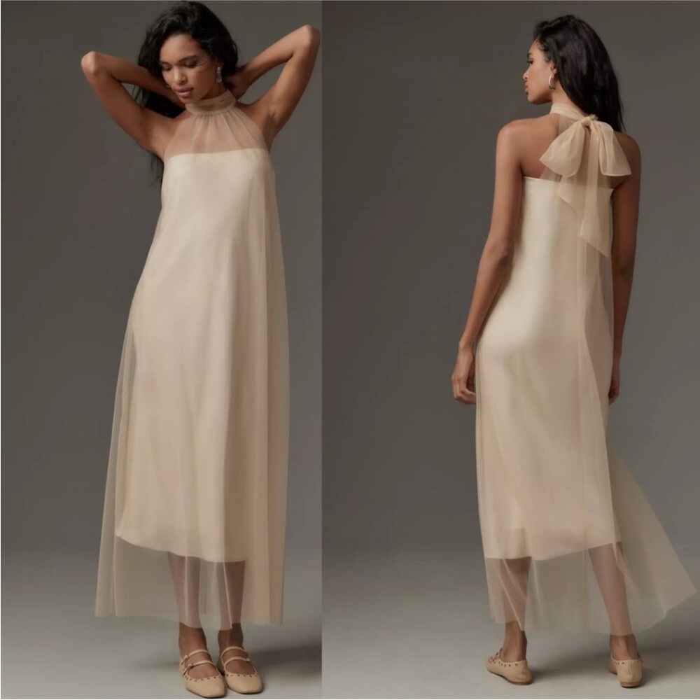 Organza Sheer Cream Maxi Dress - BNWOT OS